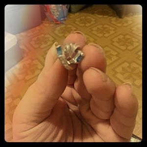 Blue topaz and dimond stearling silver earrings